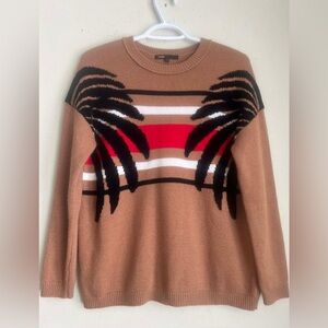 Maje Brown and Red Palm Design Sweater